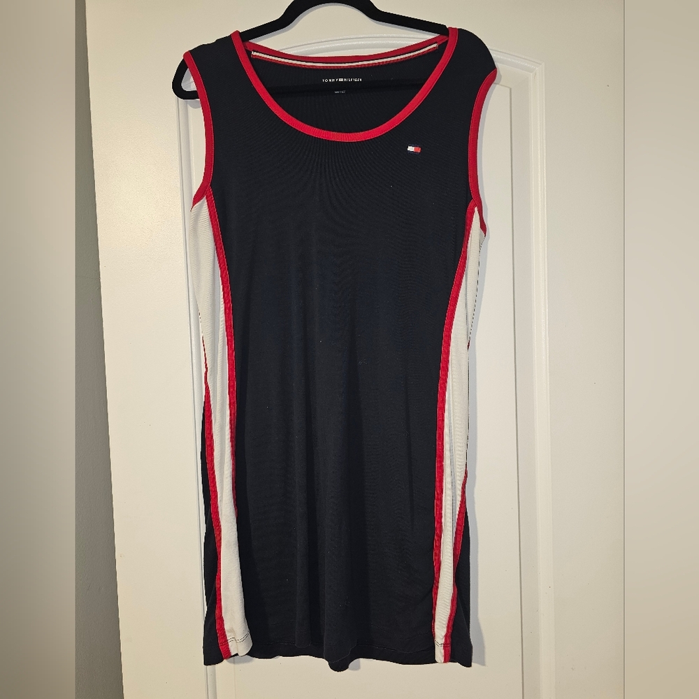 Navy Blue Tommy Hilfiger Dress with Red and White Accents